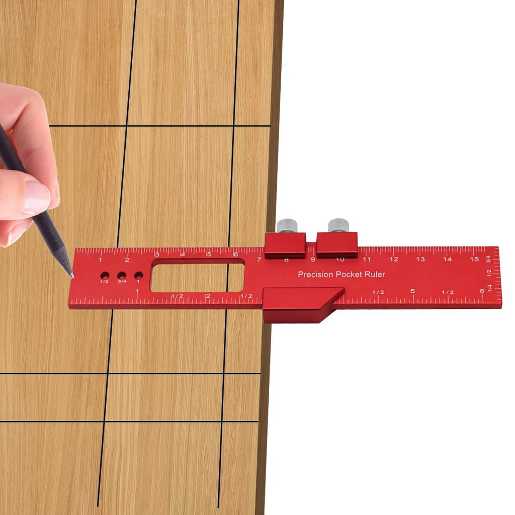 Precision T Type Pocket Ruler Inch Metric Measuring Tool with Slide Stop for Carpentry Marking Zpaxo