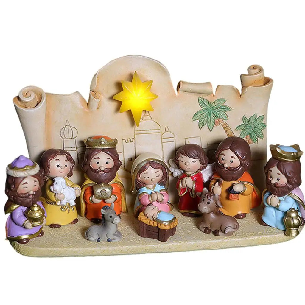 Holy Family Nativity Figurines Manger Miniatures Statue Table Baby Zpaxo