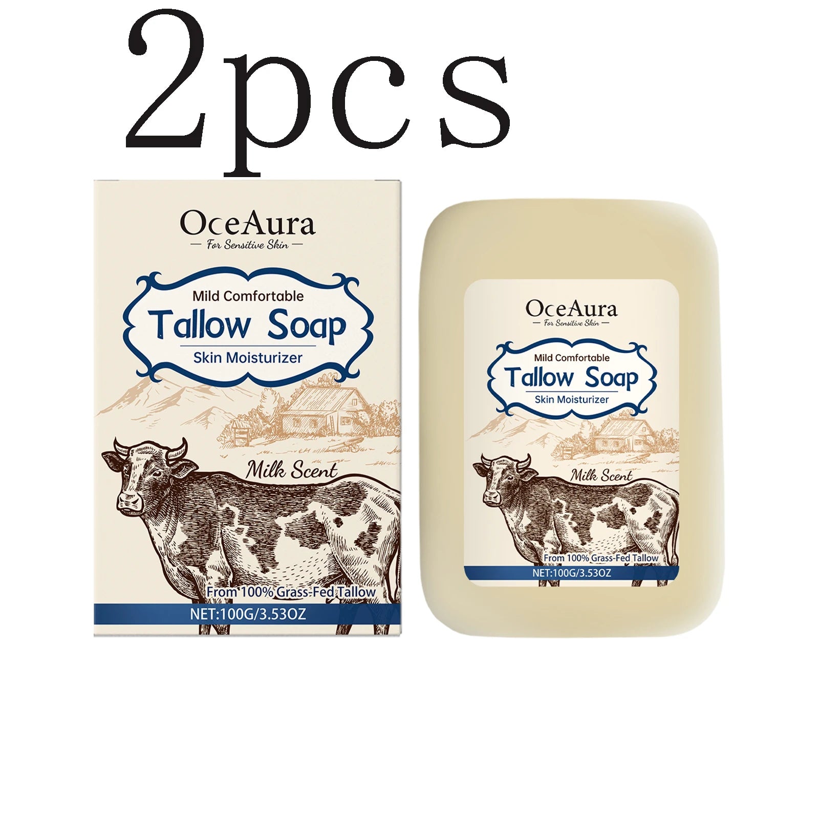 Tallow Soap - Gentle Full-Body Cleansing Soap for Moisturizing, Nourishing and Leaving Skin Smooth & Supple Zpaxo 100gx2pcs