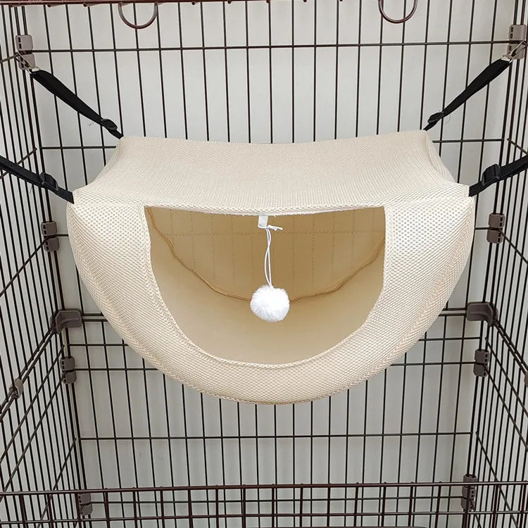 Sandwich mesh cat cage hammock cat bed breathable summer machine-washable pet supplies small pet bed Zpaxo beige M