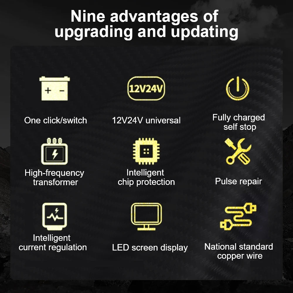 Full Automatic Car Battery Charger Wet Dry Lead Acid LCD Display