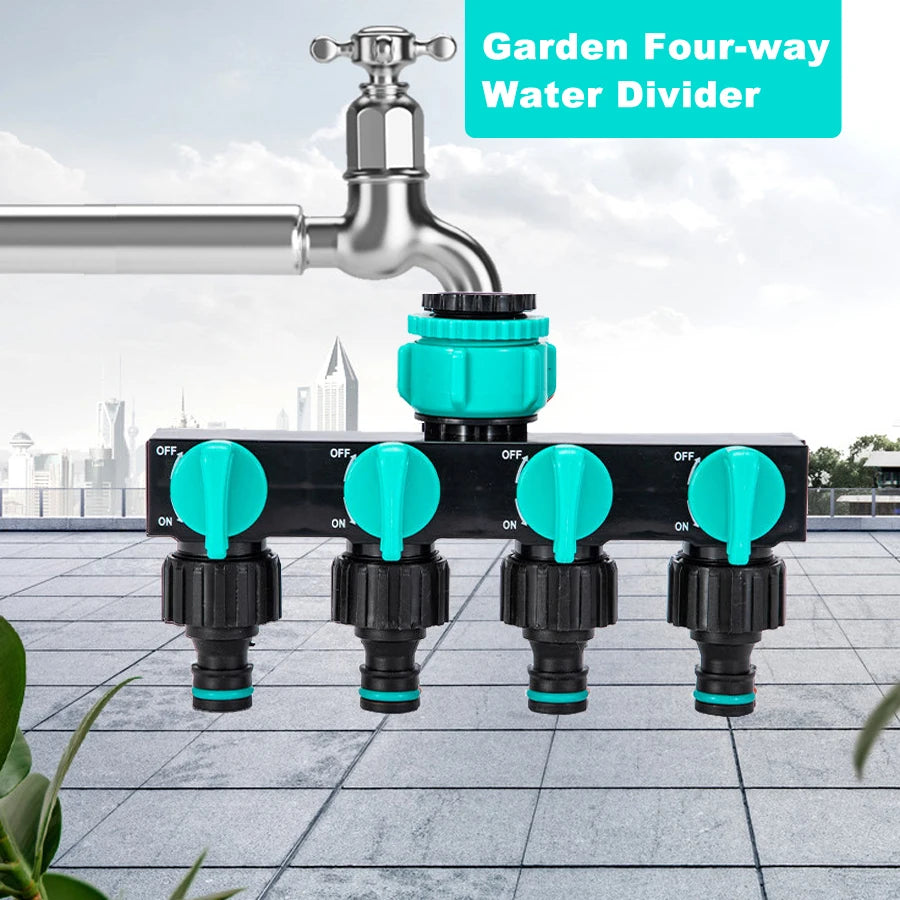 4-Way Garden Hose Splitter 1 3 4 2 Threads Durable ABS Watering