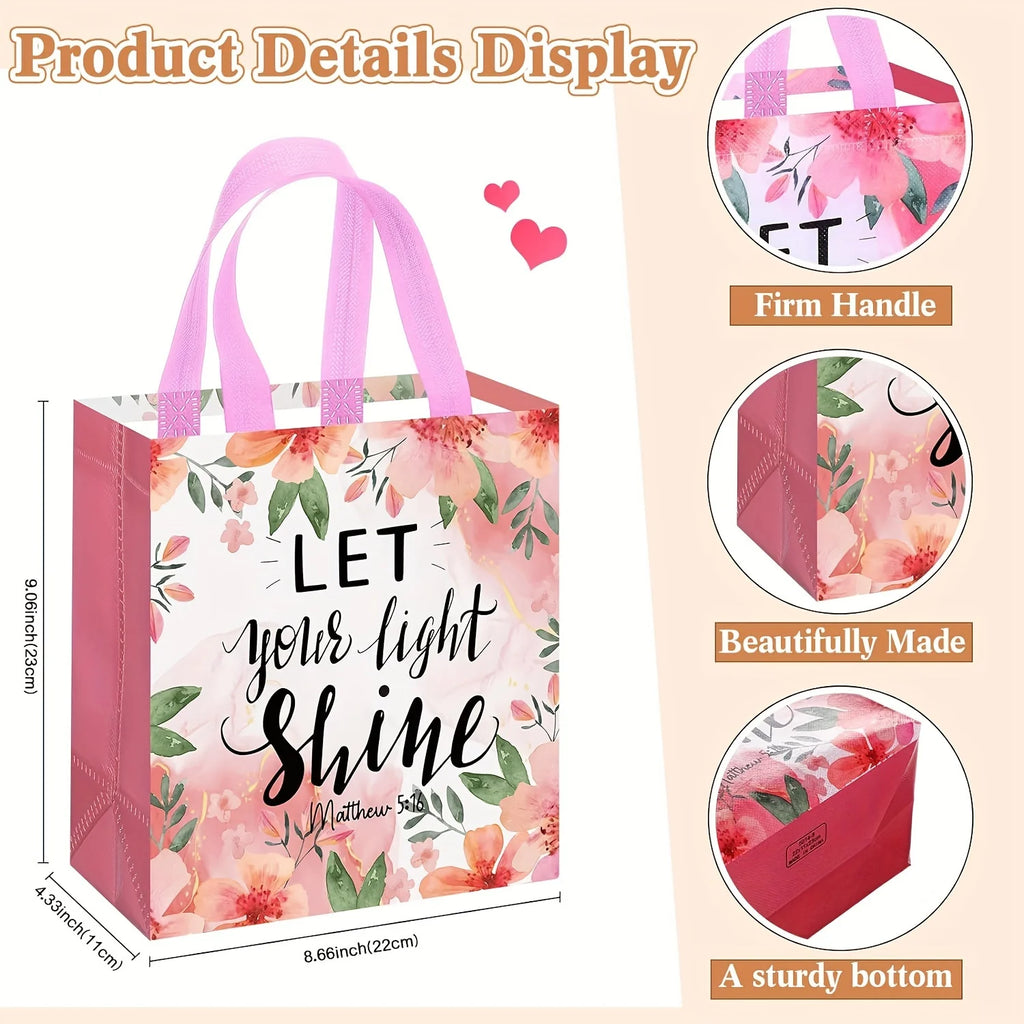 Floral Bible Tote Bags – Reusable Non-Woven Gift Bags (8–32 Pack)