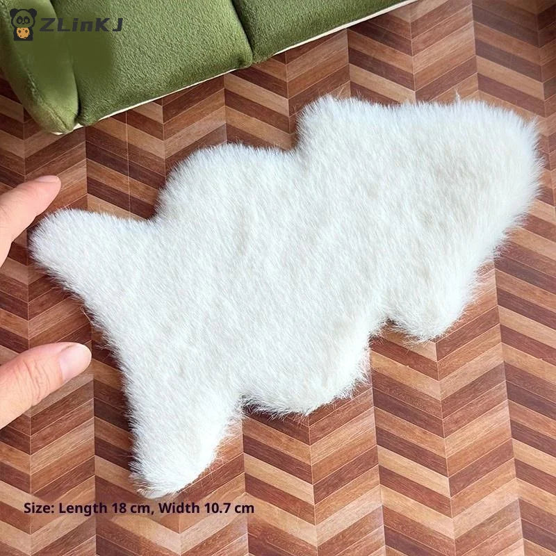 ▶1/12 Dollhouse Imitation Sheepskin Plush Rug Model Dollhouse Bedroom Living Room Floor Mat Decoration Doll House Accessories Zpaxo