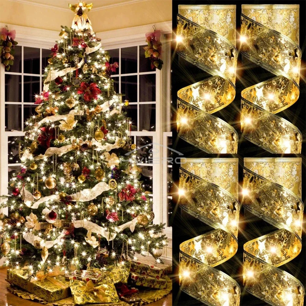 Warm White LED Ribbon Fairy String Lights – Gold Christmas Décor LED Fairy String Lights Zpaxo