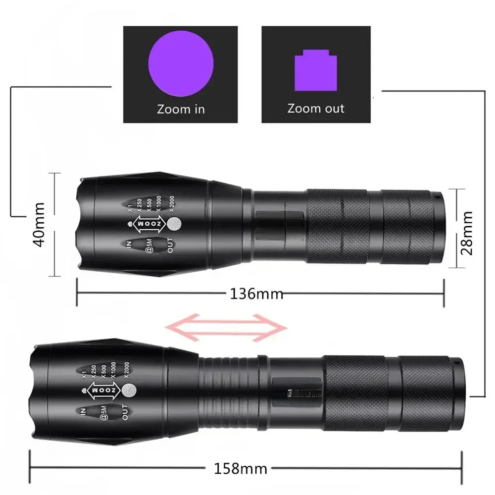 ESMARTER 365nm 395nm Zoom UV LED Blacklight Flashlight Torch