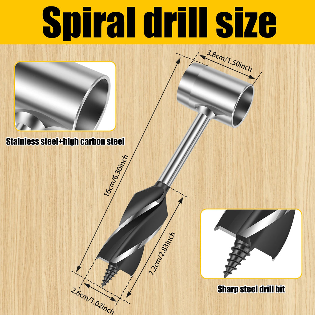 Hand Drill Carbon Steel Manual Auger Drill Portable Survival Drill Bit Self-Tapping Survival Wood 26mm Hole Punch Tool Camping Zpaxo Short model brown