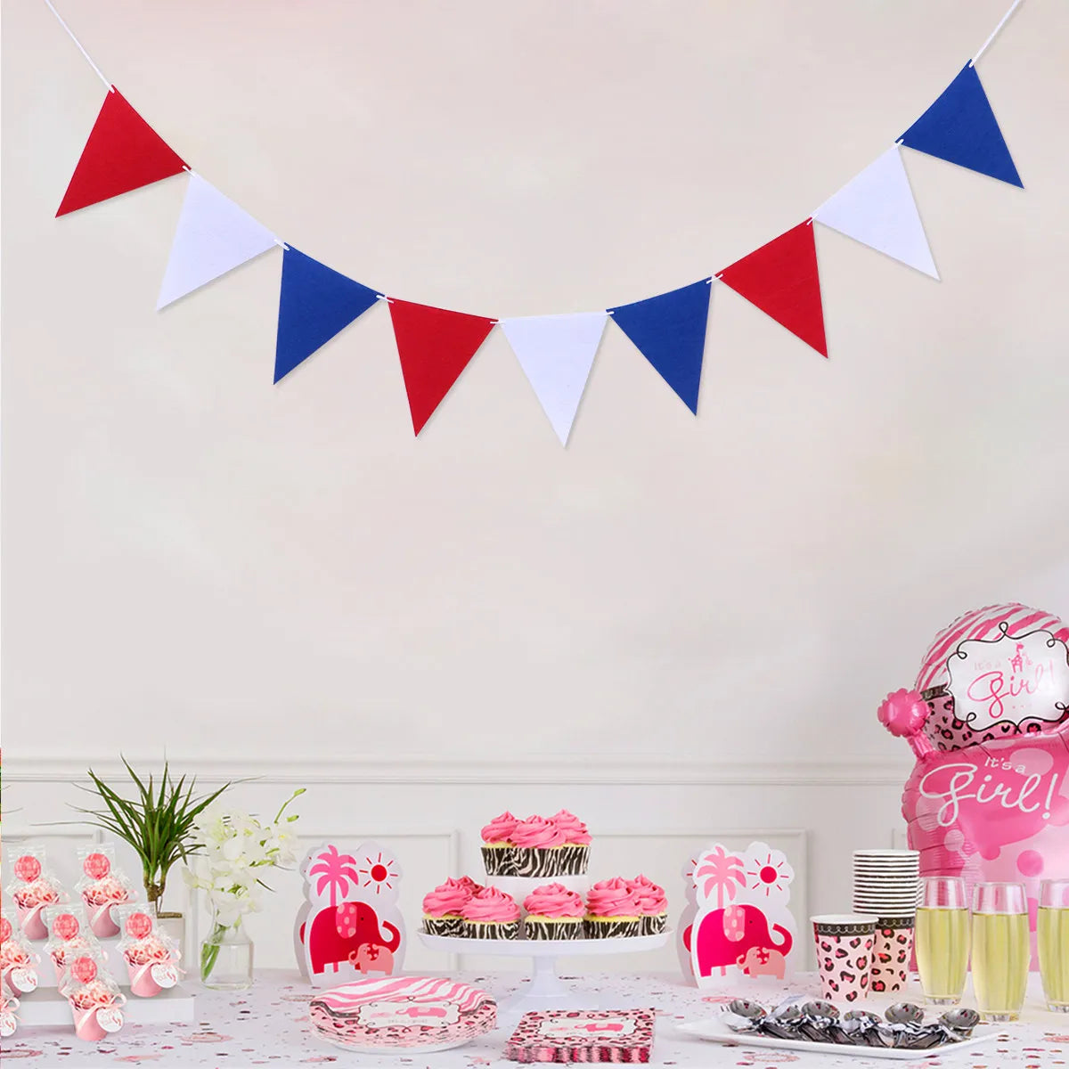 2 5m Patriotic Felt Bunting Banner Red White Blue Design Fourth July