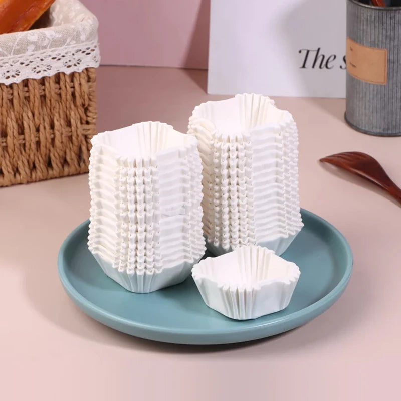 Square Cupcake Liners Muffin Baking Cups Pan Paper Oven Microwave Zpaxo White