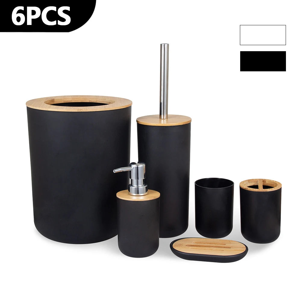 Soap Dispenser Box Toilet Brush Lotion Bottle Trash Can Bamboo