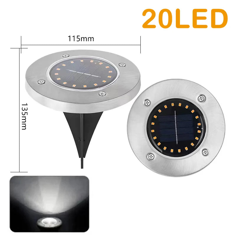 Solar Buried Ground Lights 8 20 LED Waterproof Underground Deck Spot Zpaxo 20LED White light 2PCS