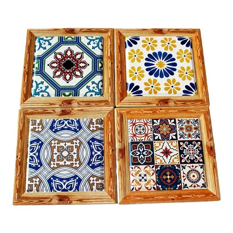 Bohemian Ceramic Cork Coaster – Vintage Floral Tile Coffee Mat Ceramic Cork Coaster Zpaxo
