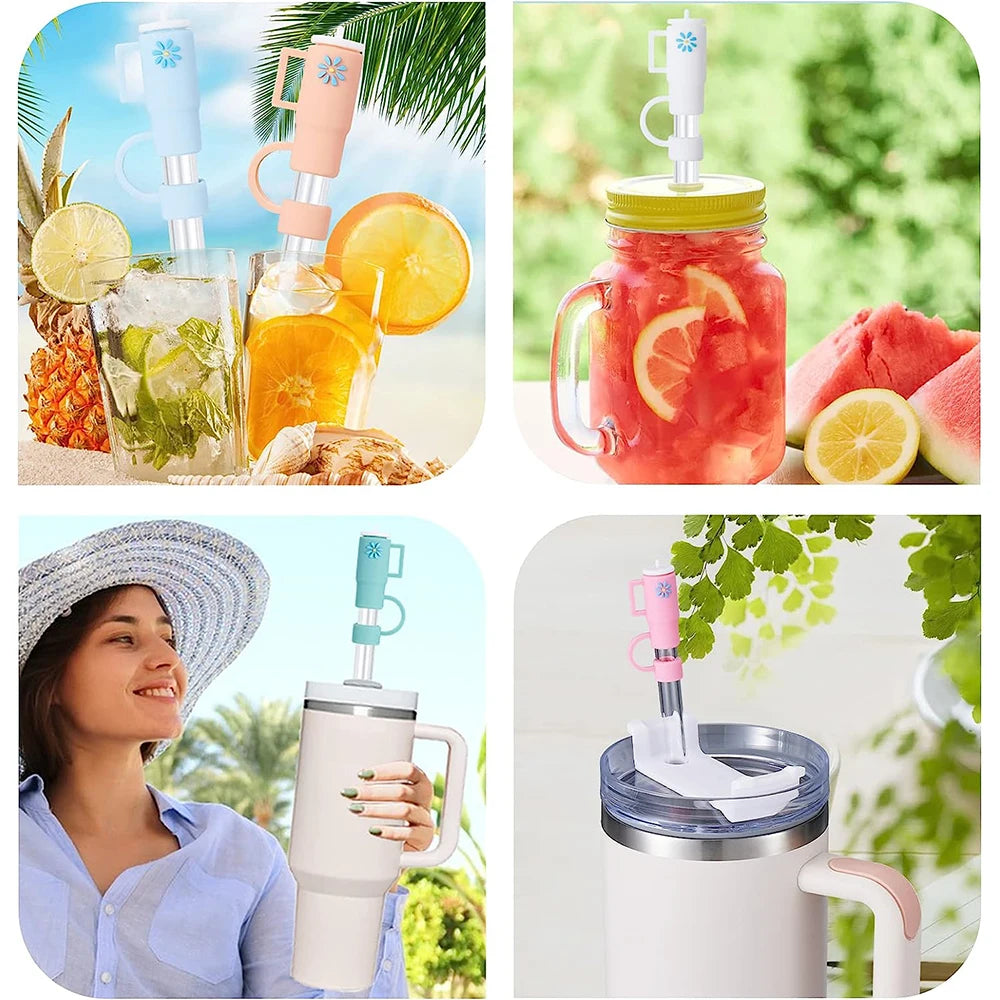 5Pcs Silicone Straw Covers Cap for Stanley 30&40 Oz Flower Straw Toppers 10mm Dust-Proof Caps Tumbler with Handle Zpaxo