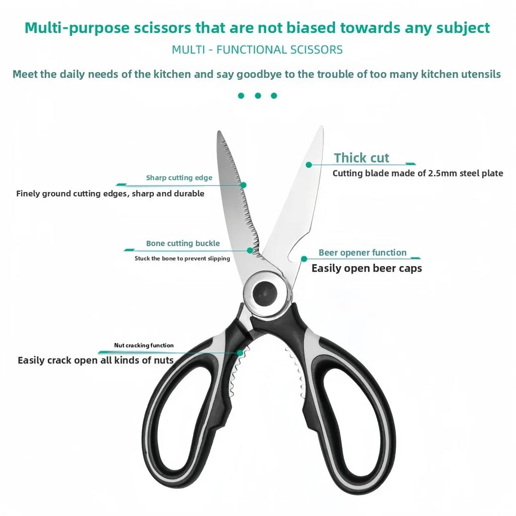 2.5mm thick stainless steel kitchen panda scissors with sleeve, can open bottle cap, walnut kitchen scissors Zpaxo