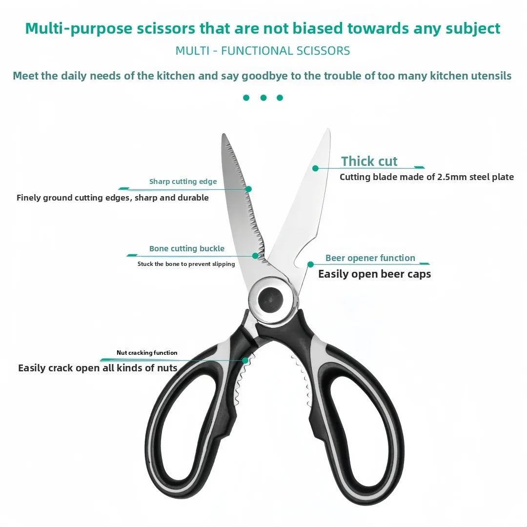 2.5mm thick stainless steel kitchen panda scissors with sleeve, can open bottle cap, walnut kitchen scissors Zpaxo