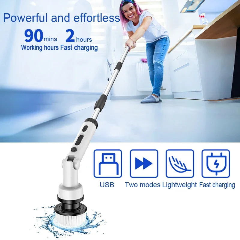 Electric Spin Scrubber Cordless Cleaning Brush with 9 Replaceable Brush Heads Adjustable Handle for Bathroom Floor Tile Kitchen Zpaxo