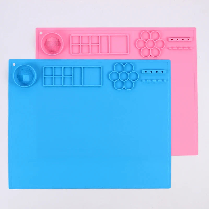 Silicone Painting Mat Kids Art Crafts Pads with Cup and Paint Brush Holder Palette DIY Handmade Mat Zpaxo