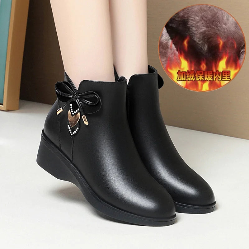 Women's Boots 2023 Winter Cotton Shoes Bow-knot Ankle Women Zipper Zpaxo 2315 Black velvet 39(Foot 24.5cm) CN