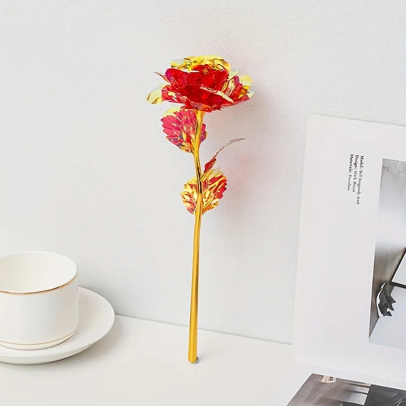 Artificial Flower Foil Rose Simulation DIY Golden Plated Love Party Zpaxo Red 10pcs