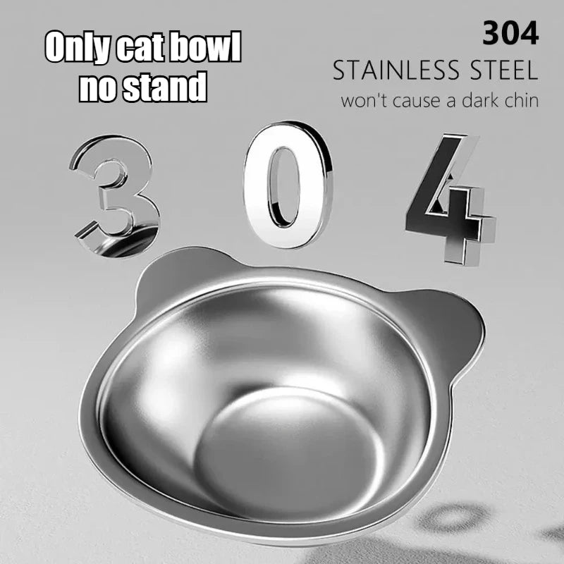 304 Stainless Steel Elevated Cat Bowl with Support Stands Stainless Steel Adjustable 15-Degree Angle Stand Slanted Pet Bowl Zpaxo Only Bowl