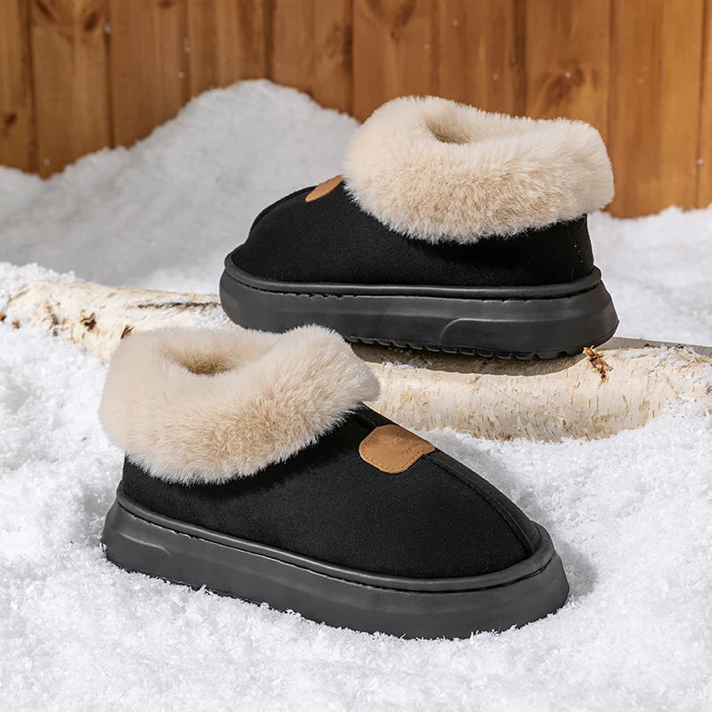 Winter Women's Indoor Slippers Warm Thick Sole Soft Comfortable Zpaxo black 36-37