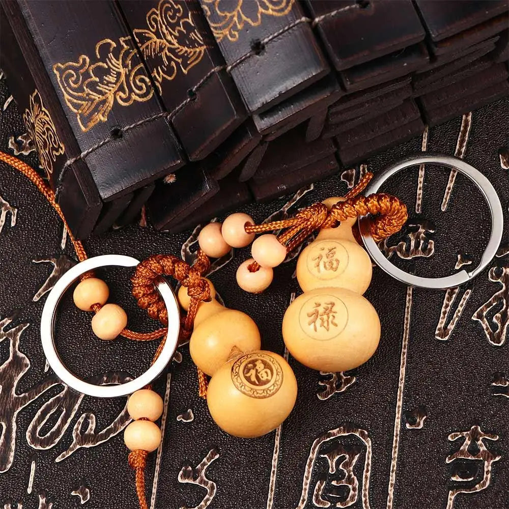 Gifts High Quality Ornaments Key Chain Car Key Ring Wishful Peach Wood Keyring Chinese Traditional Keychain Good Luck Gourd Zpaxo