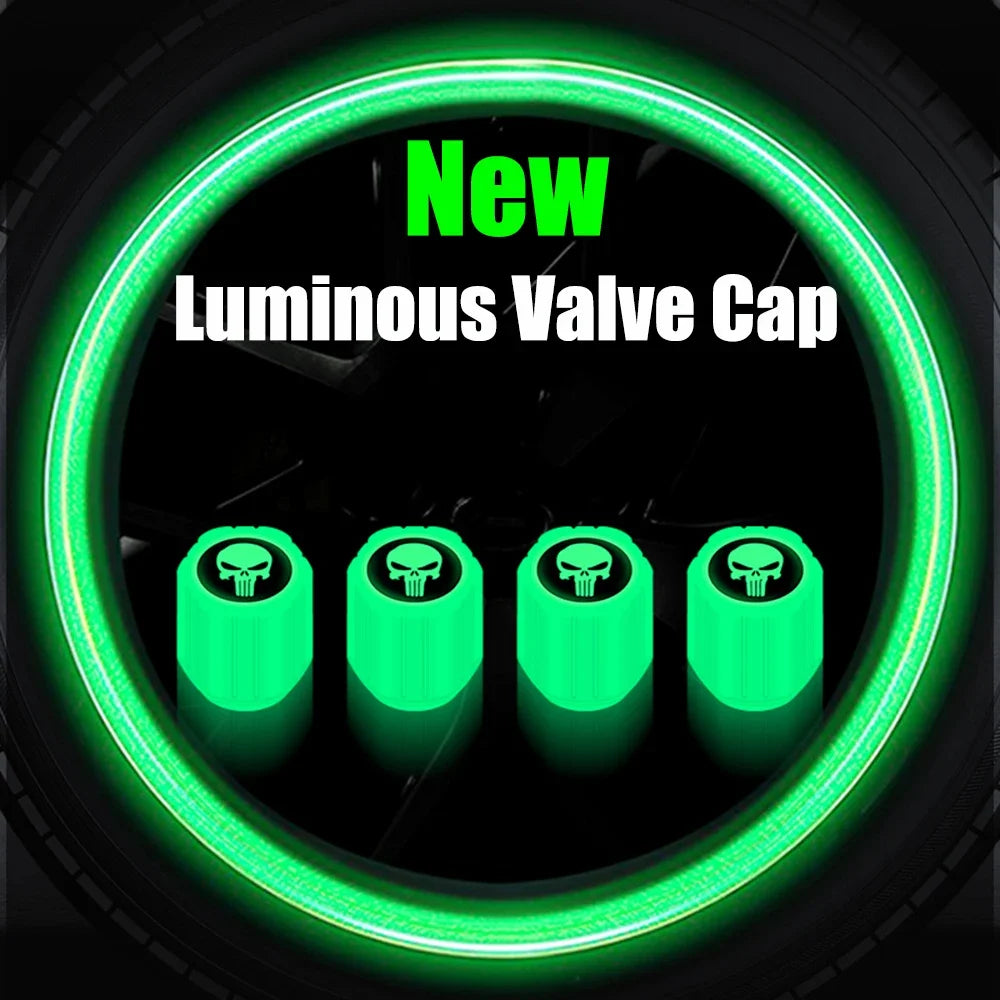 Luminous Skull Tire Valve Caps – Car, Motorcycle & Bike 4-Pack