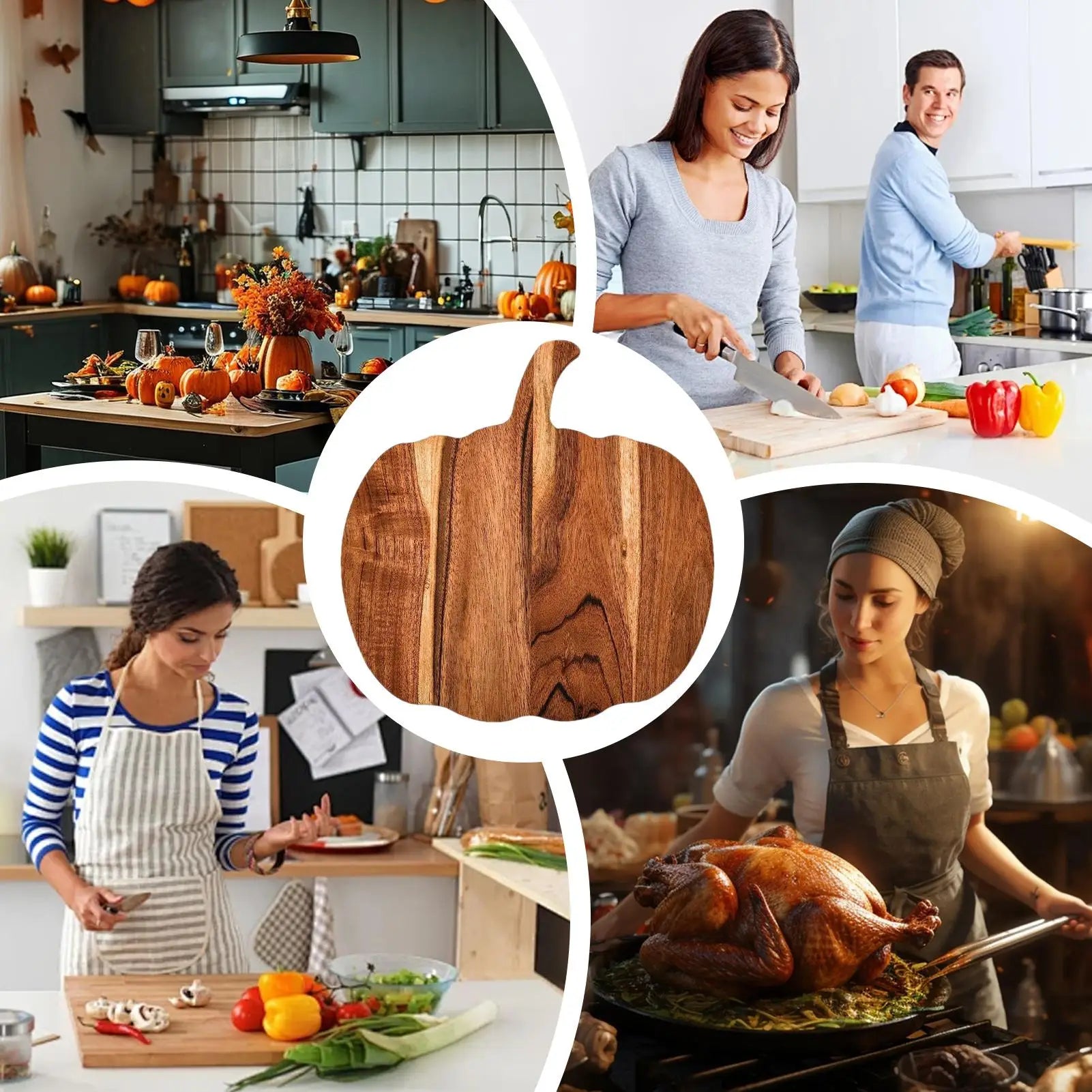 Kitchen Cutting Board Halloween Wooden Serving Platter Pumpkin Shaped Kitchen Wood Cutting Board With Handle for Chopping Meat Zpaxo