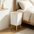 Trash Can Lid Foot Press Dustbin Wooden Grain Waste Bin Kitchen