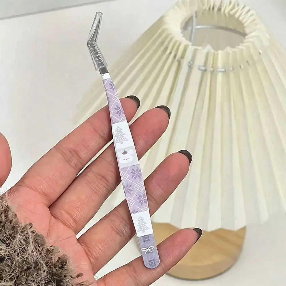 Stainless Steel Curved Stickers Tweezers High Precision Cartoon False Eyelash Tweezers Anti-static Lashes Extension Tweezer Zpaxo