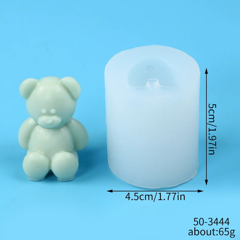 3D Bear Candle Silicone Mold DIY Heart Rose Cartoon Bear Aromatherapy Soap Gypsum Wax Clay Craft Ornament Making Gift Home Decor Zpaxo Cartoon 50-3444-D