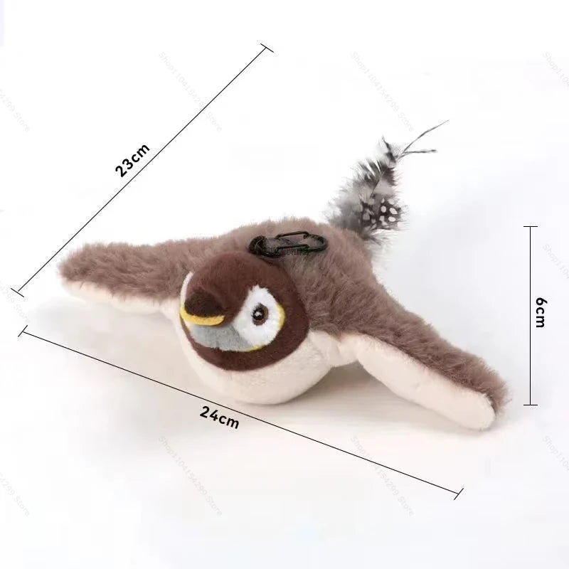Interactive Cat Toys Rechargeable Flying Bird Rat Cat Toy Chirping Flapping Bird Can Add Catnip Touch Activated Cute Plush Toy Zpaxo Sparrow