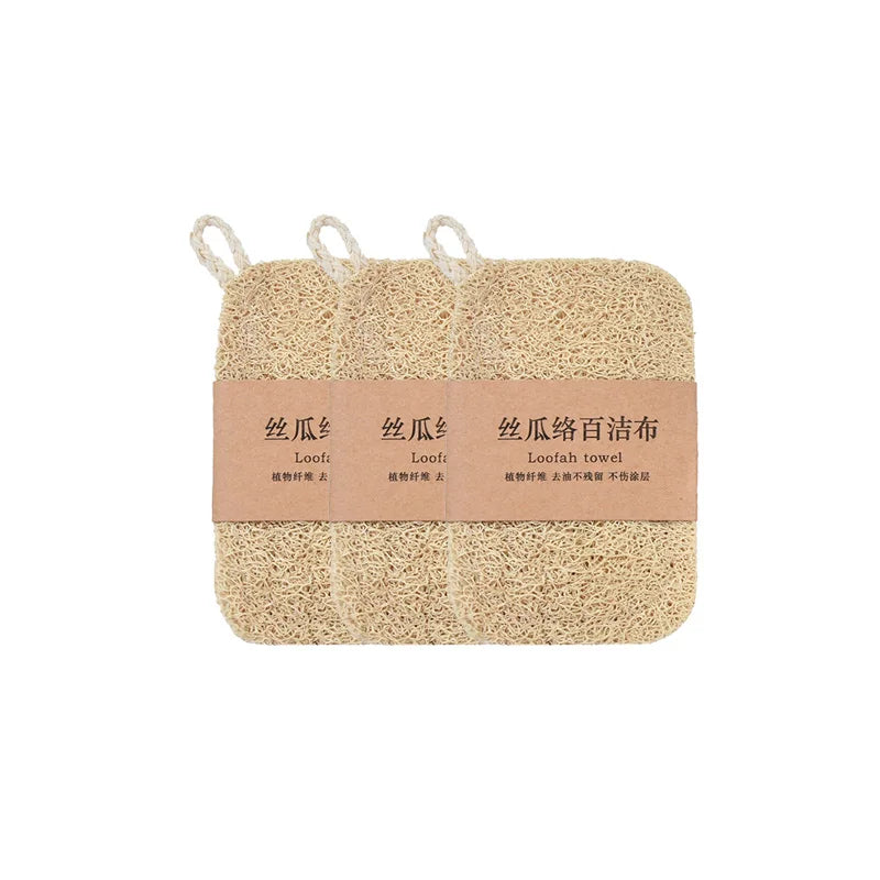 Double Layer Natural Loofah Sponge Dish Scrubber Vegetable Fiber Zpaxo 3PCS
