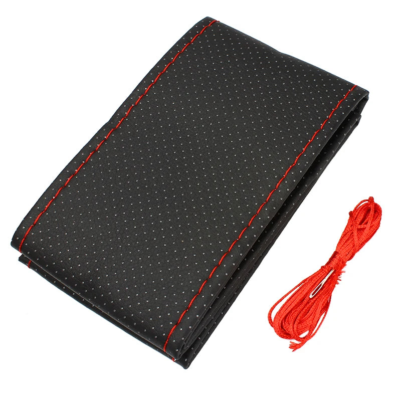 With Needles Thread Car Steering Wheel Cover DIY Leather Decoration Interior Caravan Trailer Truck Off Road 4x4 Auto Accessories Zpaxo Red Thread