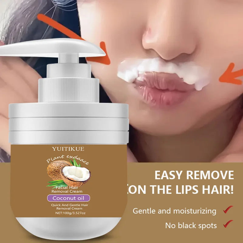 YUITIKUE Facial Hair Removal Cream 100g – Coconut Oil & Aloe Hair Removal Cream Zpaxo