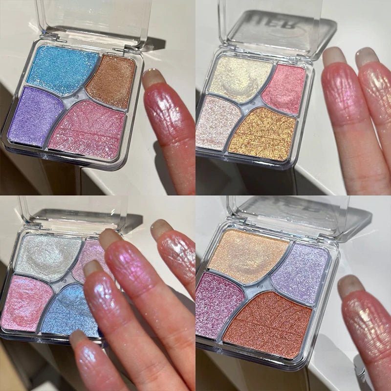 4Color Pearly Glitter Shimmer Smooth Eyeshadow Cream Mashed Potato Face Highlighter Palette Lasting Sparkling Highlighter Makeup Zpaxo