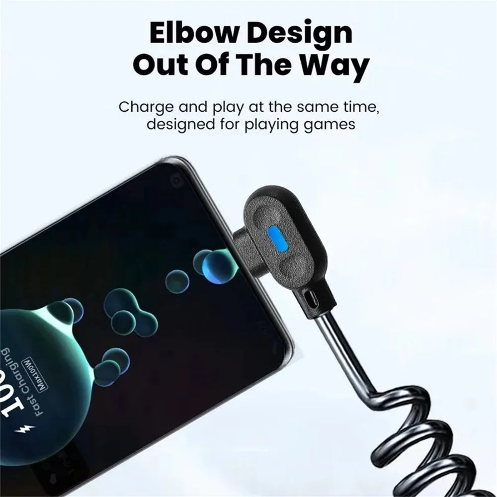 120W USB-C Elbow Retractable Fast Charging Cable | 6A USB-C Charging Cable Zpaxo