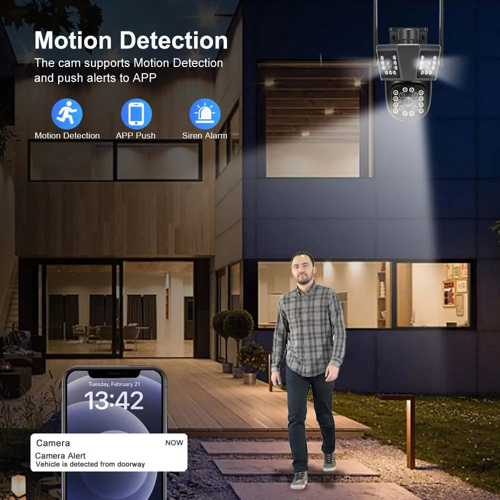 6K 12MP WiFi Outdoor Camera 8X Zoom Three Len Ai Motion Tracking PTZ 4K Video Camera Security Protection Waterproof Surveillance Zpaxo