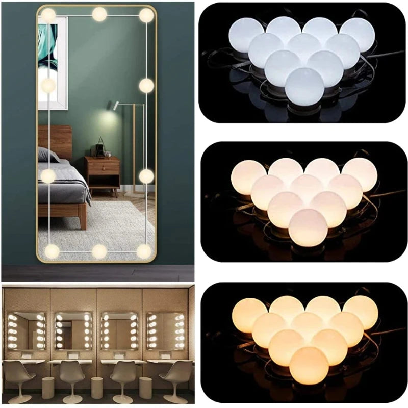 Dimmable LED Vanity Mirror Bulbs – 10-Pack USB 12V Hollywood Style
