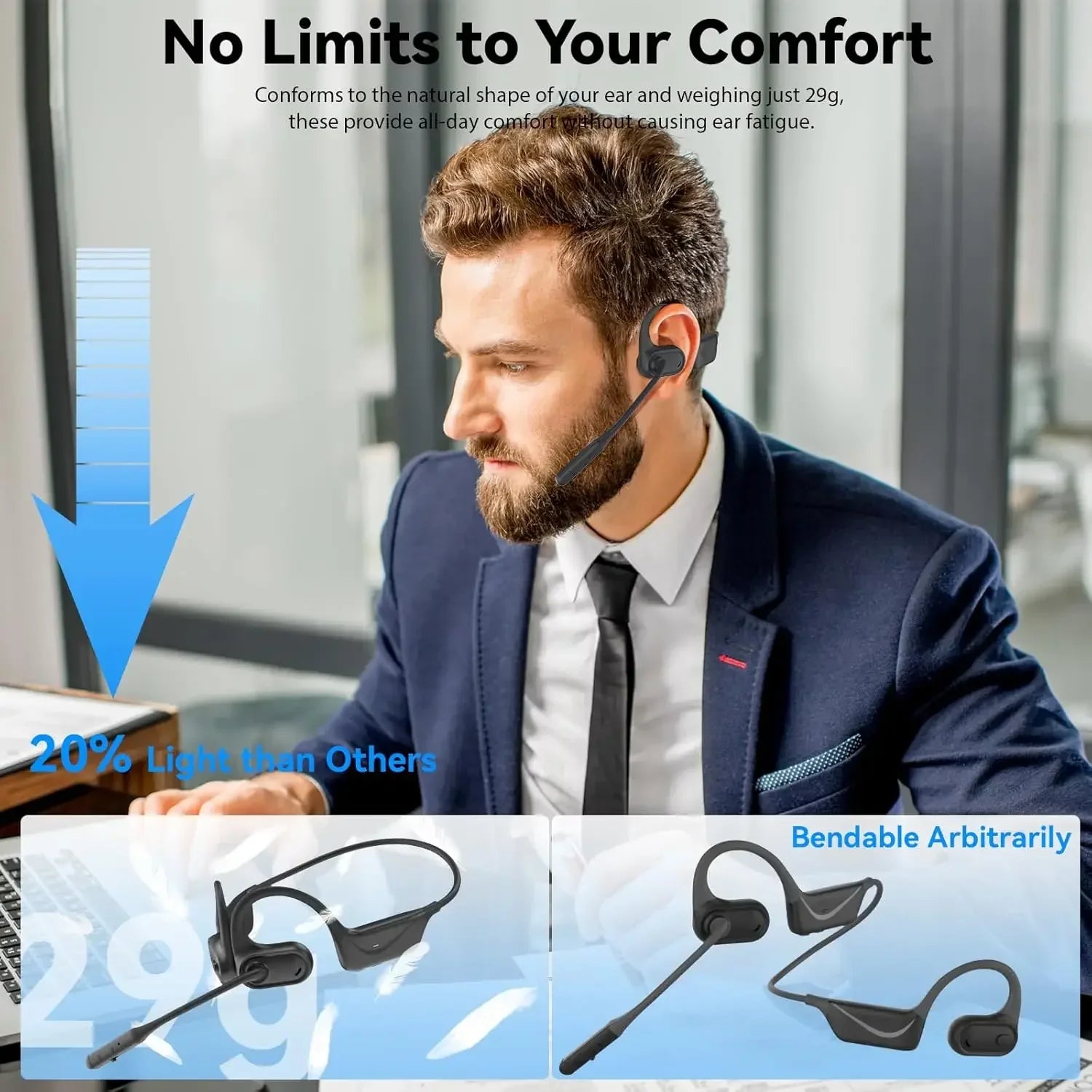 Open Ear Headphones Mic Lightweight Bluetooth 5 4 Headset Microphone