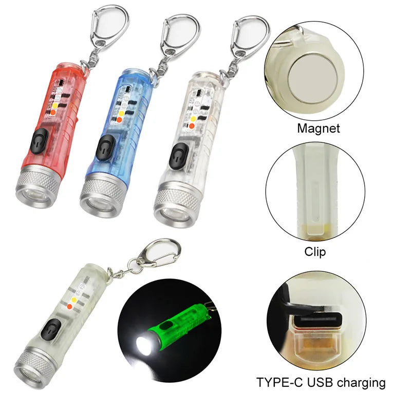 Mini Keychain LED Flashlight – USB-C, IP66, 400LM Torch