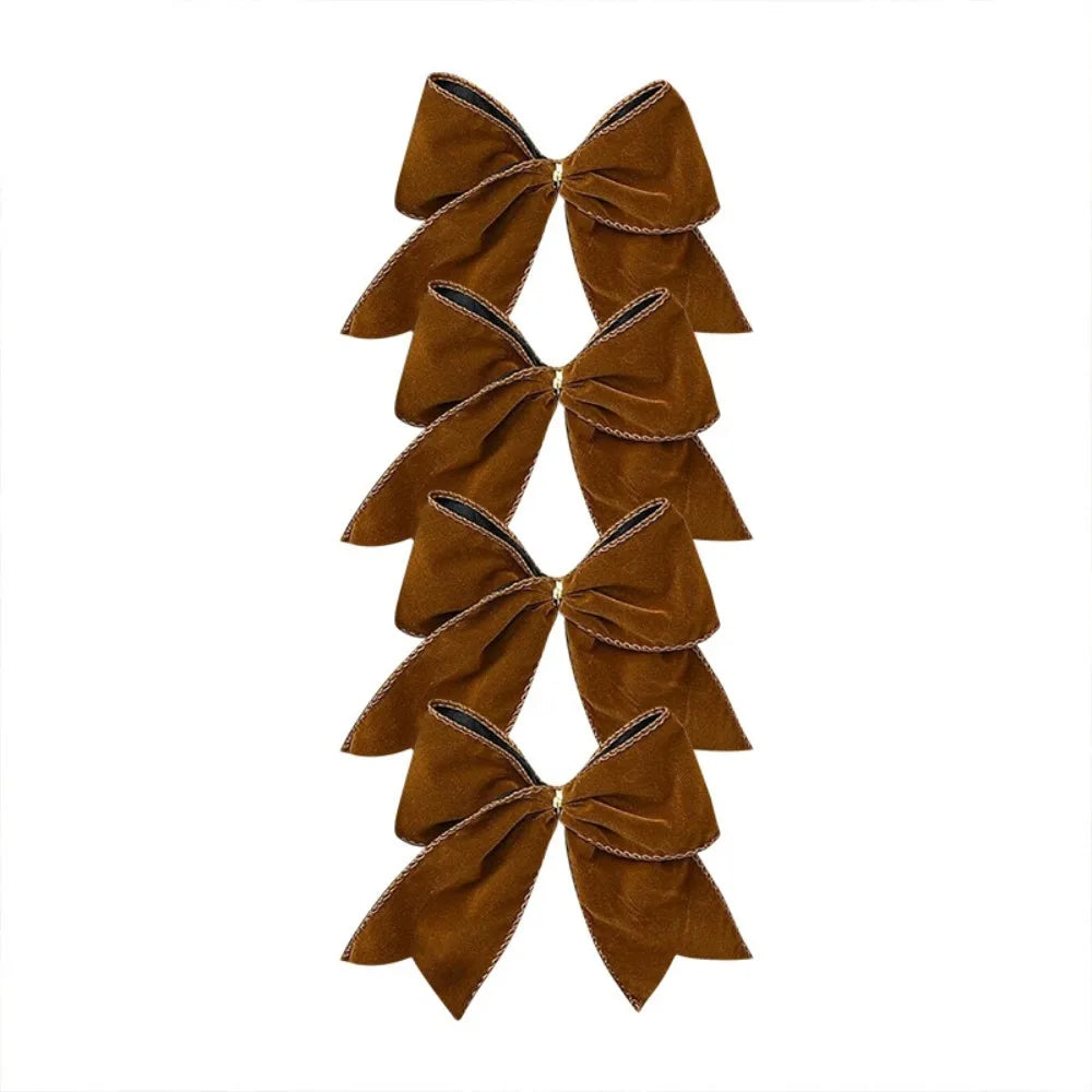 4-Pack Velvet Christmas Tree Bows – DIY Wreath Ribbon Decor Christmas Tree Bows Zpaxo Khaki