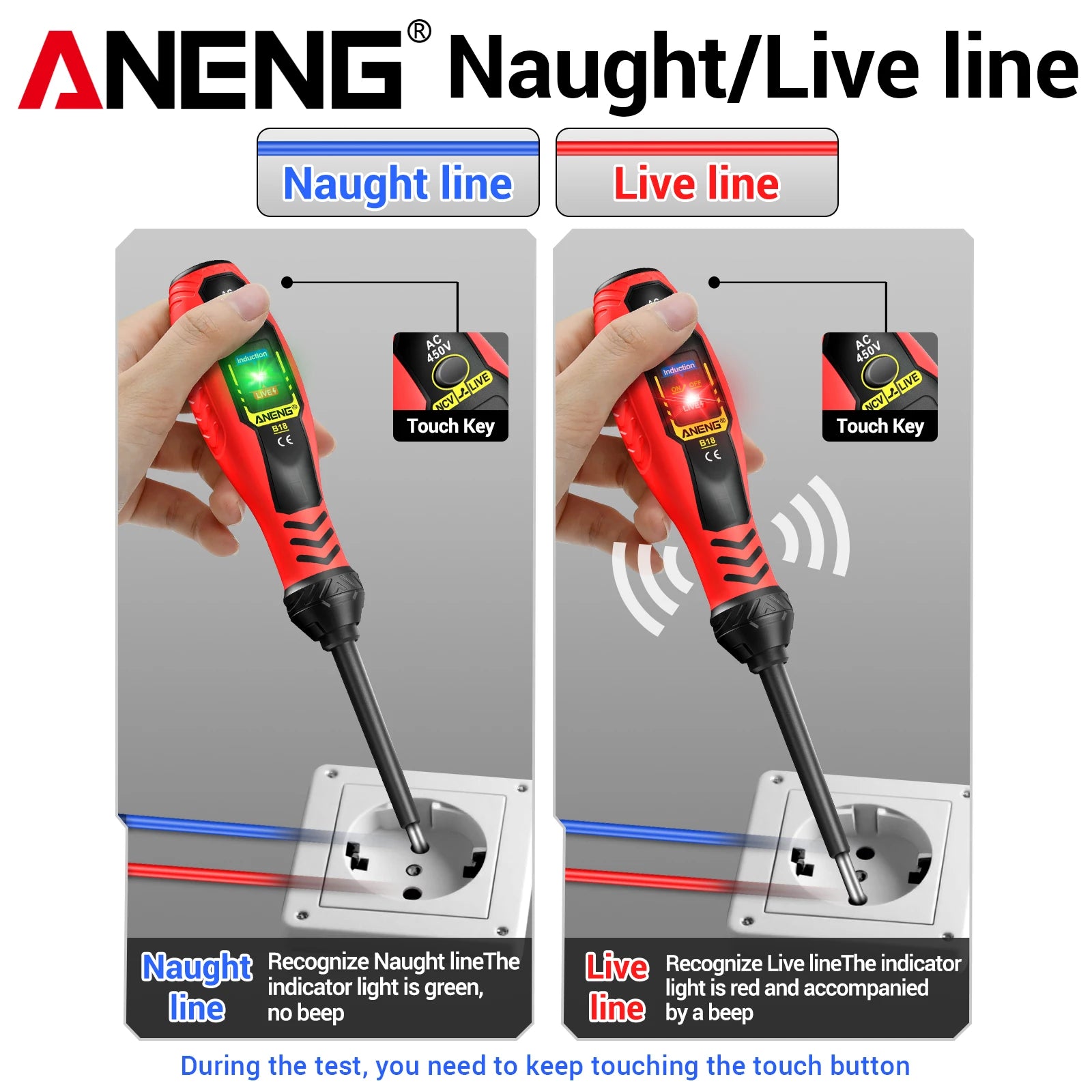 NCV Induction Three LED Sound Light Alarm Screwdriver Function