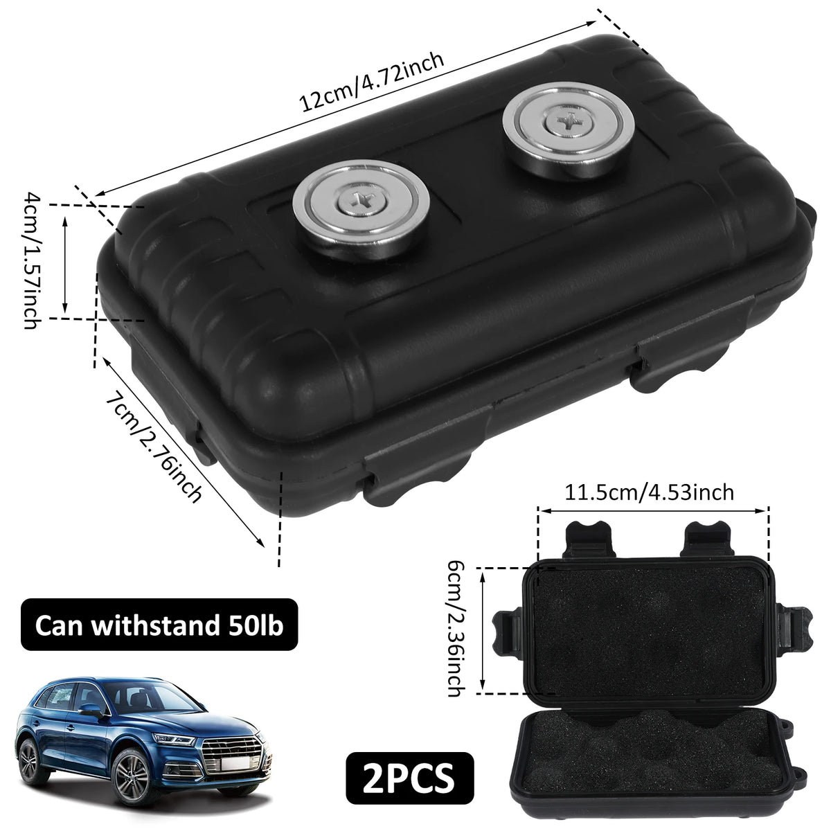 1/2Pcs Magnetic Key Holder Under Car Hide Key Box Waterproof Key Hider Rustproof Multifunctional Box for Spare Key GPS Locator Zpaxo 2pcs