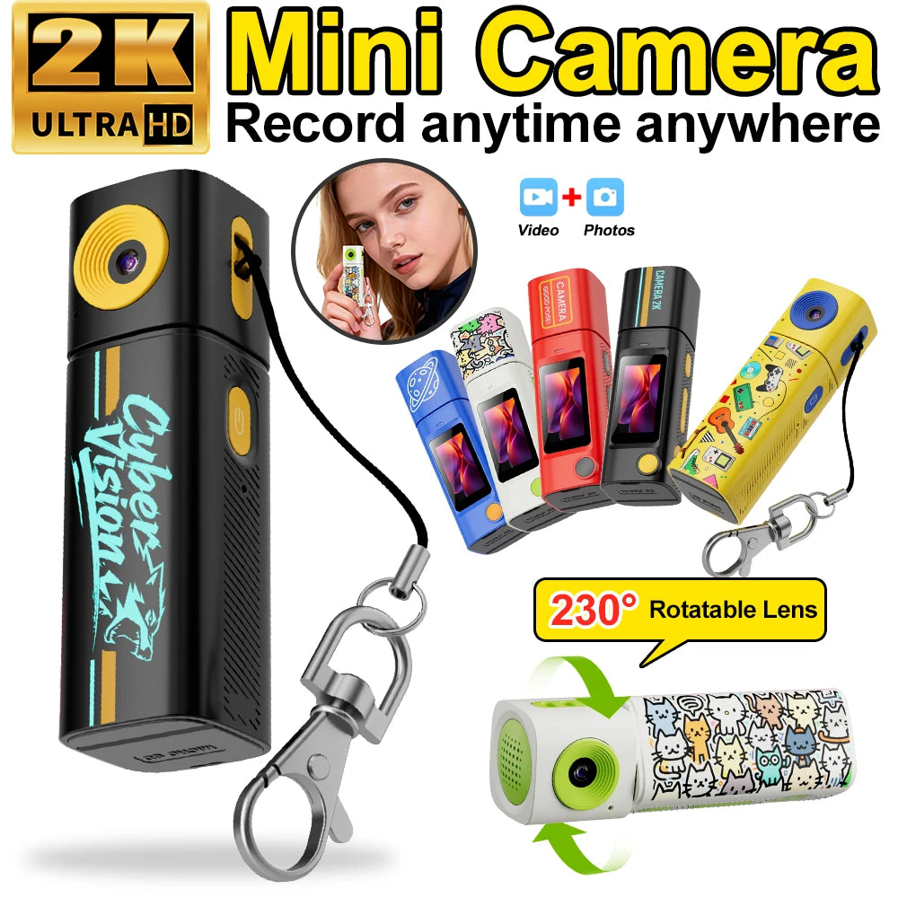 Thumb Mini Camera Lipstick Series 2K HD Portable Sports Camcorder for Students Lens 230°rotation Pocket DV Video Recorder Cam Zpaxo