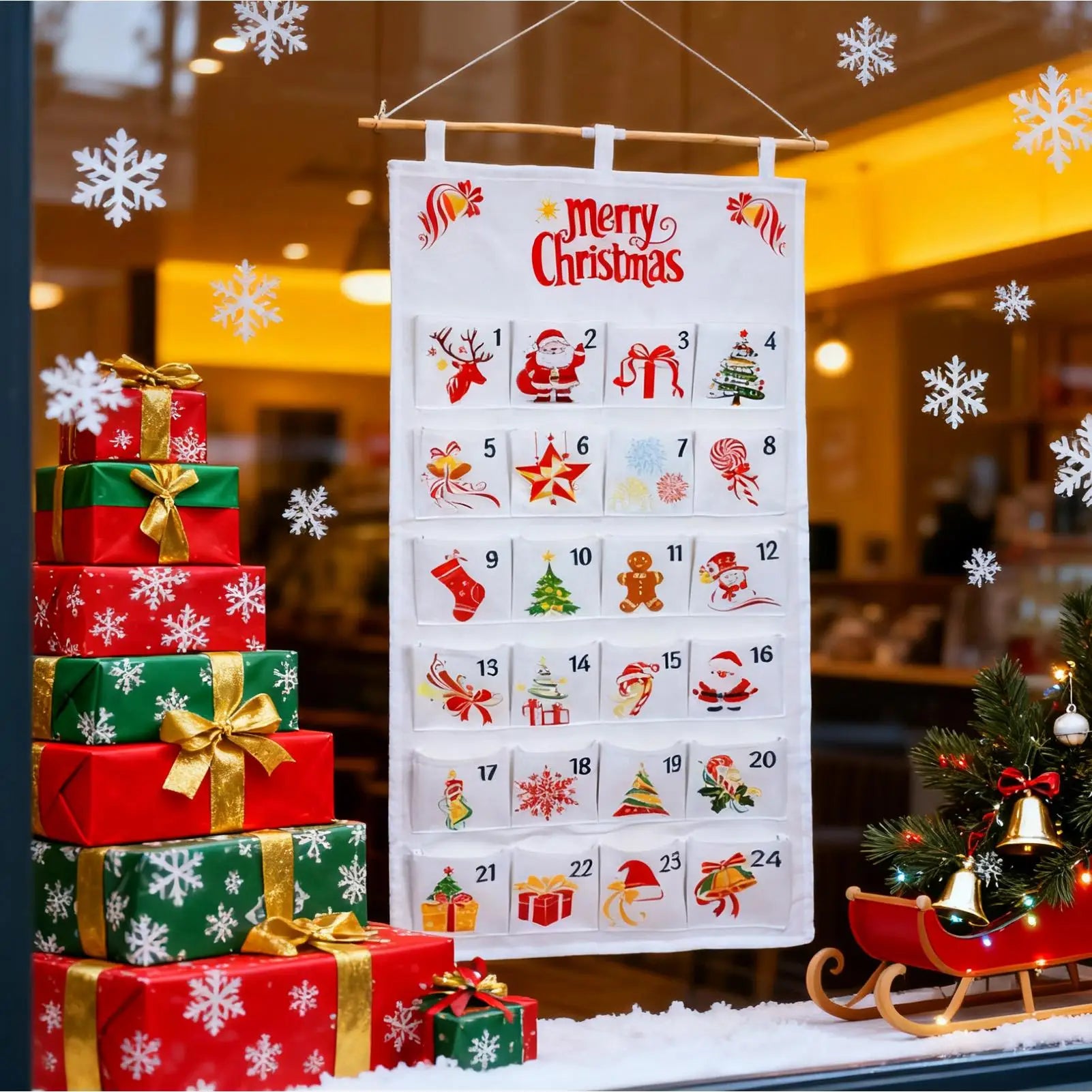 24 Days Christmas Advent Calendar Bag Hangable Fabric Storage Pockets