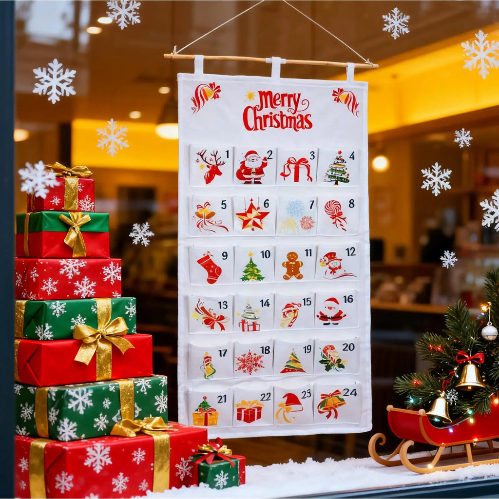 24 Days Christmas Advent Calendar Bag Hangable Fabric Storage Pockets