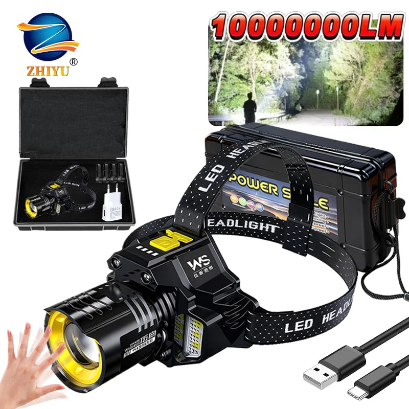 Rechargeable LED Sensor Headlamp – Zoomable COB, 5 Modes, IPX6