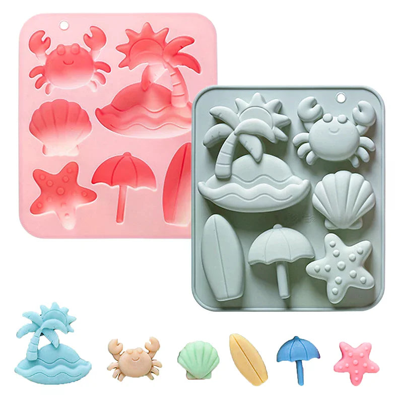 6 Cavity Tropical Beach Theme Silicone Mold Summer Animal Crab Shell Fondant Candy Chocolate Mould Diy Baking Accessories Zpaxo
