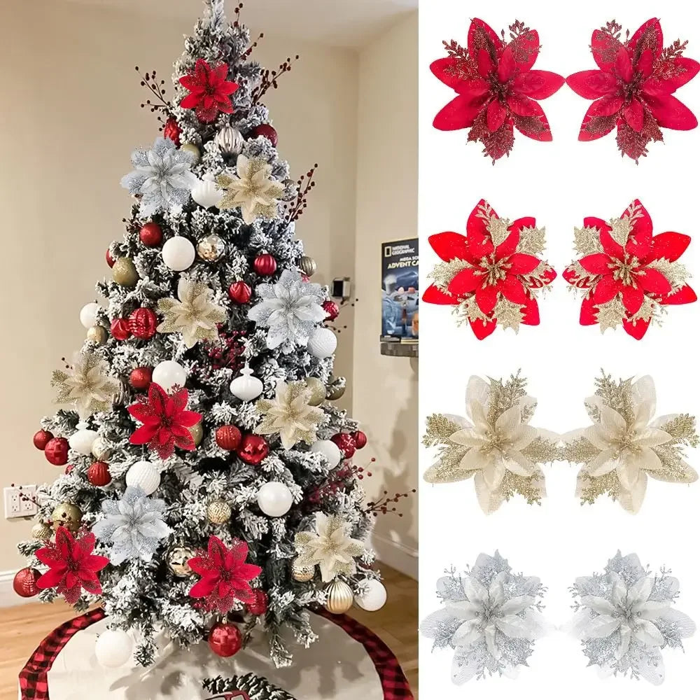 10-Pack Glitter Christmas Flower Ornaments – 14cm Snowflake Style Christmas Ornaments Zpaxo